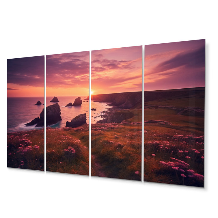 Highland Dunes Beachside Cliff Dusk II Coastal Metal Wall Art Set